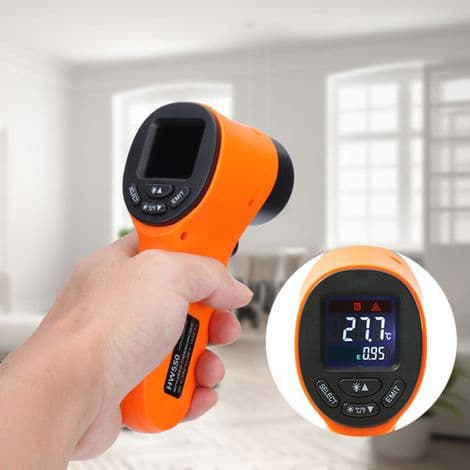 Bærbart infrarødt termometer -50-550℃. 12:1 målpositionering. Berøringsfrit termometer. Farve LCD-skærm. Digitalt termometer.