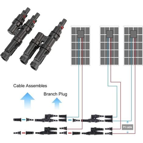 Solar Y-stik - Parallelforbindelse til solcellepaneler - IP67 Vandtæt - Kompatibel med 10 til 14 AWG kabler - Pakke med 2