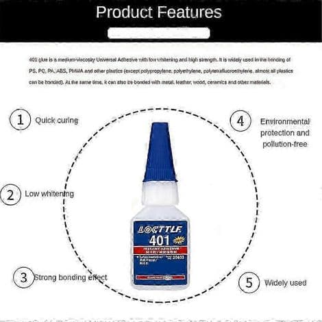 x 20 ml flasker Loctite 401 Instant Fast Lim. Super stærk multifunktionslim. Ultra-resistent farveløs flydende lim.