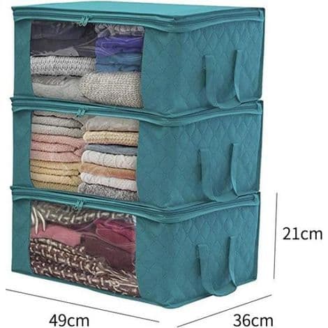 BEMSM-3PCS Oppbevaringsboks/-pose for dyne, teppe, pute, leketøy, klær - blå