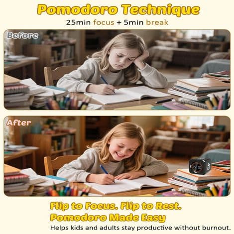 Sort Pomodoro-terning – 5/10/25/50 min. lydløs – Ideel til studier, arbejde, skole og madlavning