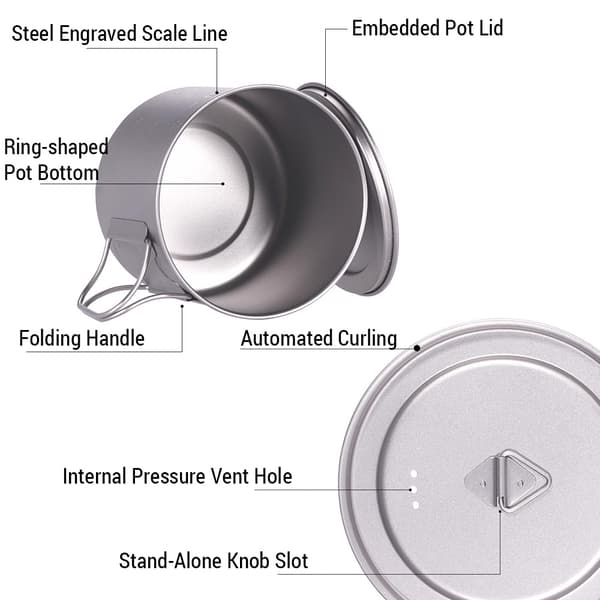 Titanium campinggryde med låg og foldbare håndtag til camping og vandreture
