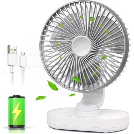 Bærbar bordventilator - Grå - 4000 mAh - USB genopladelig - 4 hastigheder - 120° oscillation