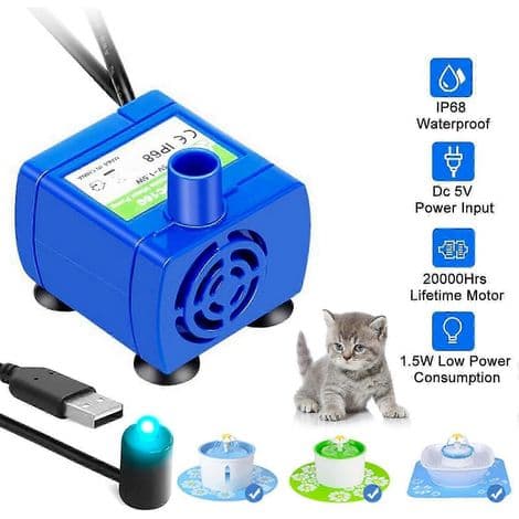 Pumpe til vandfontæner til kæledyr. USB genopladelig.