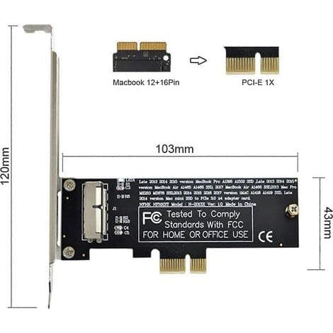 PCI Express PCI-E 1X til 12+16 pin SSD-konverteringskort for Mac Pro Air 2013-2017