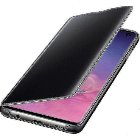 Clear View folio beskyttelsesetui til Samsung Galaxy S10. Sort. Med fuld beskyttelse.