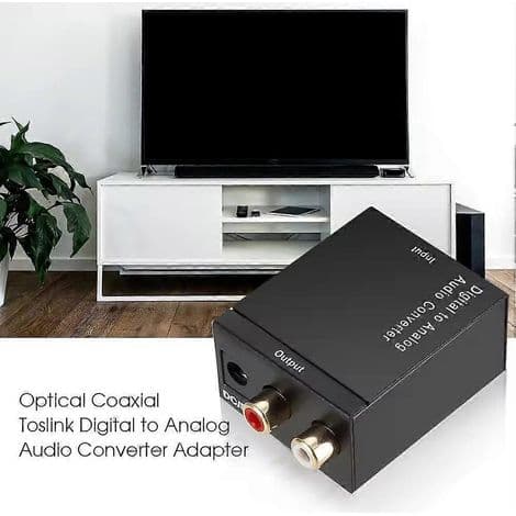 Digital-til-analog lydkonverter (DAC). Forstærker. Optisk koaksial dekoder