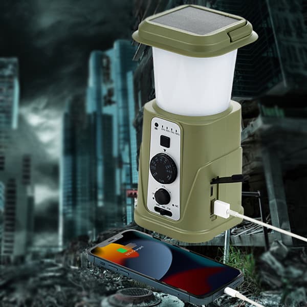 Multifunksjonell LED-campinglykt med NOAA væradio og 5000mAh powerbank