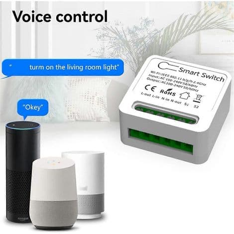 Smart switch. WiFi. Dobbeltkanal. DC 5V-48V og 1-250V relæ. Ideel til belysning og