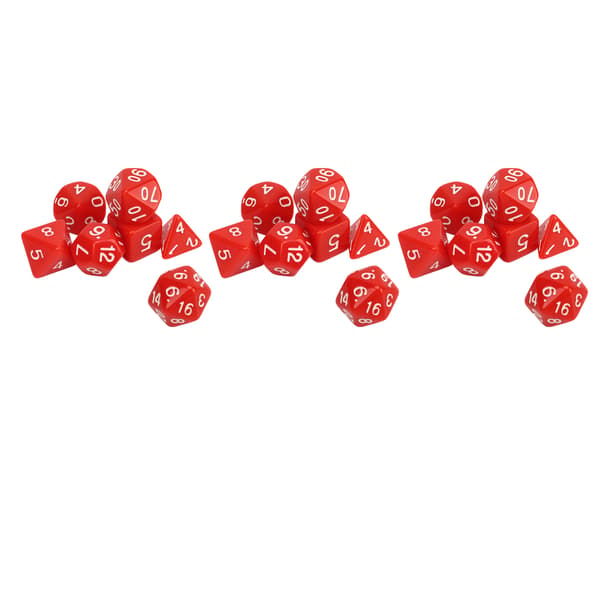 21-delt polyedrisk terningesett, vanntett plast, trygt for brettspill, rød