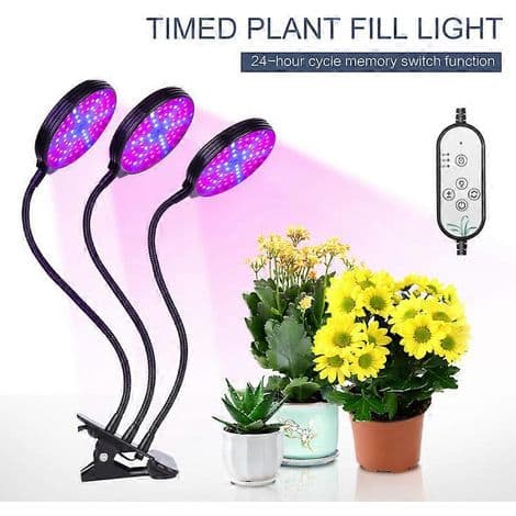 Full-spektret LED-vekstlys for vegetative og blomstrende planter. Dobbelt hode. USB-port. 15W