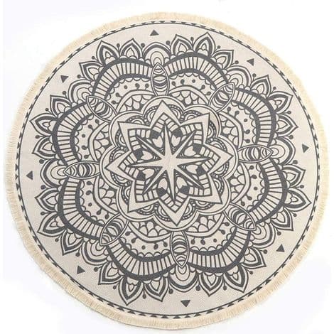 Rund Matta - Bomull - Mandala - Fransar - Maskintvättbar - För Vardagsrum Sovrum - 120 cm