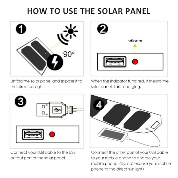 Bærbart foldbart solpanel 5V 1A med kompas til camping og nødsituationer