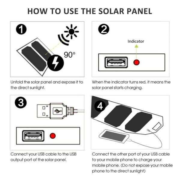 Bærbart sammenleggbart solcellepanel 5V 1A med kompass for camping og nødsituasjoner