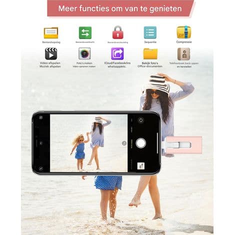USB-minne med flera kontakter - USB 3.0, Lightning, Micro-USB, USB-C - 256GB - För iPhone, Android, Dator, Surfplatta - 1 Styck