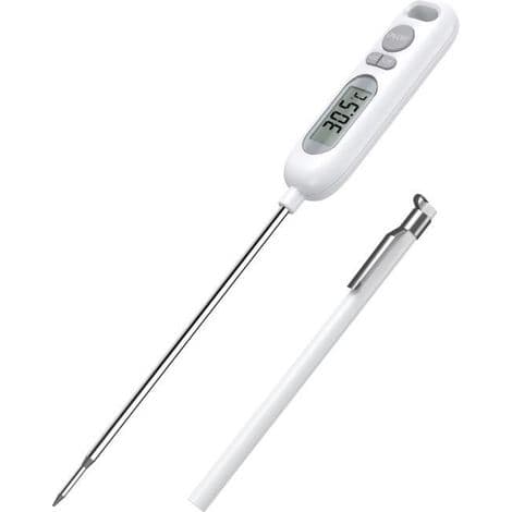 Matlagningstermometer. Digital kökstermometer med lång sond och LCD-skärm - Vit