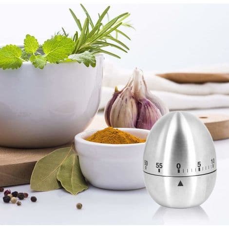 Mekanisk kjøkkentimer. Eggtimer. Sølv rustfritt stål