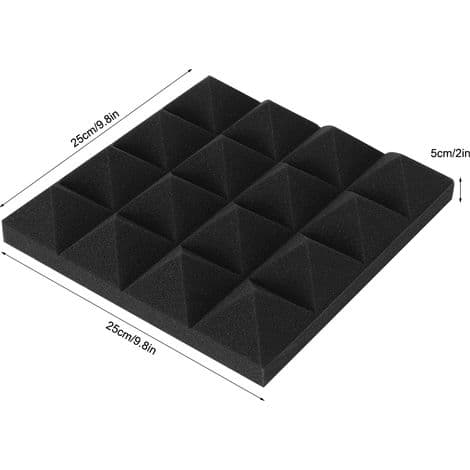 Pyramideformede akustikskumpaneler. Lydabsorberende bomuld. Pakke med 6. Lydisolerende skum til studier (sort)