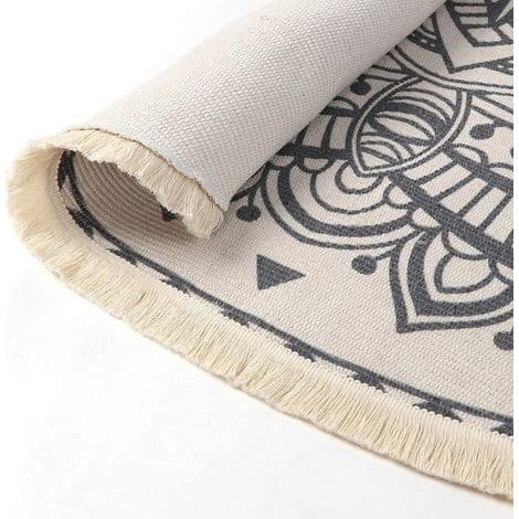 Rund Matta - Bomull - Mandala - Fransar - Maskintvättbar - För Vardagsrum Sovrum - 120 cm