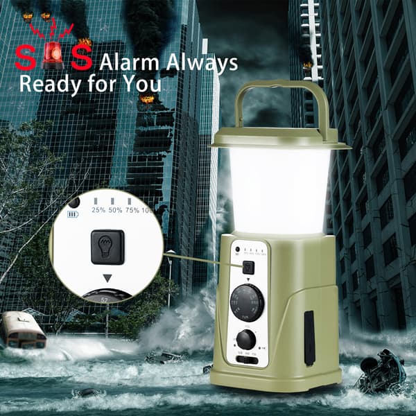 Multifunksjonell LED-campinglykt med NOAA væradio og 5000mAh powerbank