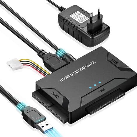 USB 3.0 til SATA IDE-adapter - Til 2,5 tommer og 3,5 tommer harddiske - Strømforsyning inkluderet - 5 Gb/s hastighed - Sort