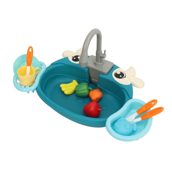 Elektrisk diskmaskinsleksak med cirkulerande vattensimulering, diskho för barn, blå