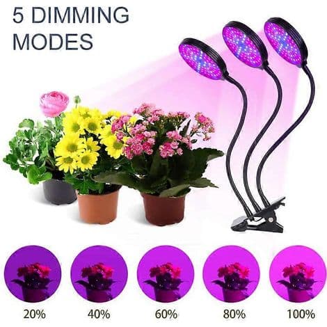 Full-spektret LED-vekstlys for vegetative og blomstrende planter. Dobbelt hode. USB-port. 15W