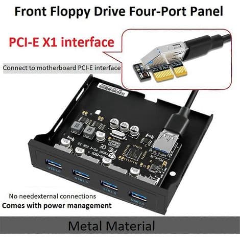PCI-E til USB 3.0 frontpanel utvidelseskort. PCIe USB-adapter. Støtter 3,5-tommers diskettstasjoner.