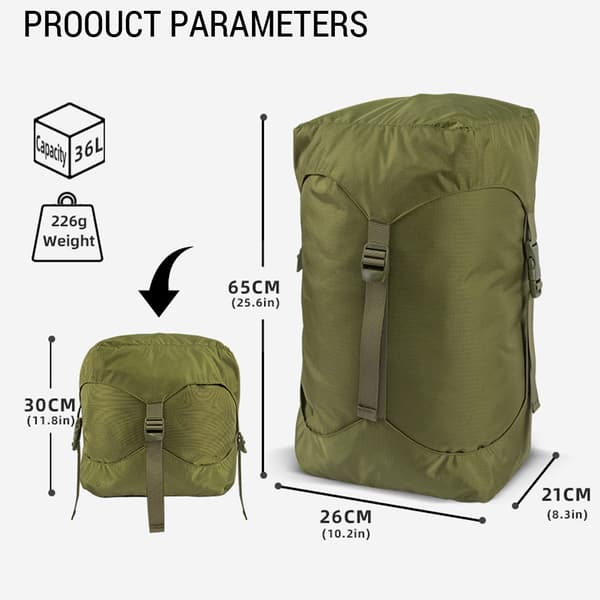 Kraftig 36L Nylon Kompressionspose til Sovepose, 210D, til Camping og Bjergbestigning