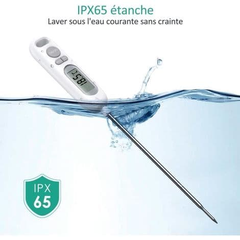 Matlagningstermometer. Digital kökstermometer med lång sond och LCD-skärm - Vit