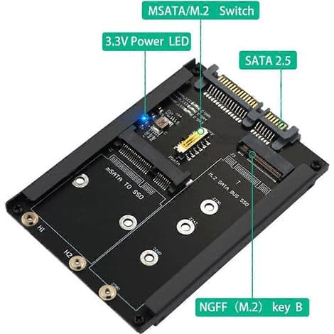 2-i-1 MSATA + B-nøgle/B+M-nøgle M.2 til SATA 2,5\" SSD-adapterkort med stik til M.2 NGFF SATA3-kabinet