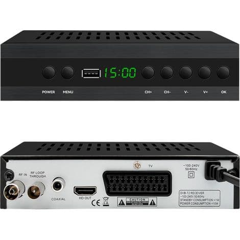TV-dekoder - DVB-T2 DVB-C - H.265 MPEG-4 MPEG-2 - Digital bakkenett-TV-mottaker - 1 stk
