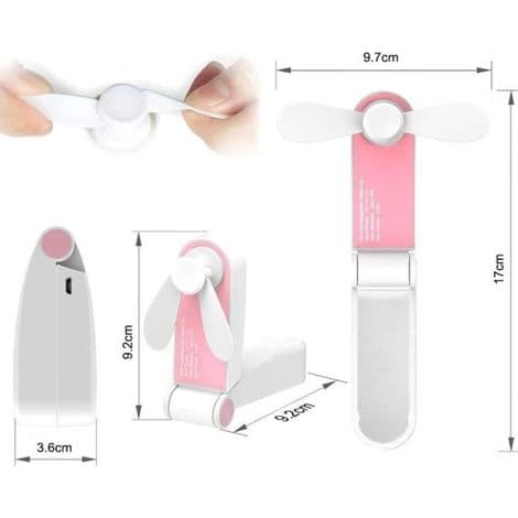 Mini bærbar ventilator - Sammenfoldelig - USB genopladelig - 2 hastigheder - Stille