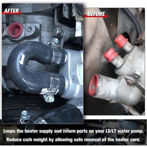 Silikone varmelegeme bypass slange. Kølevæske fitting til LS1 LSX LS2 LS3 LQ4