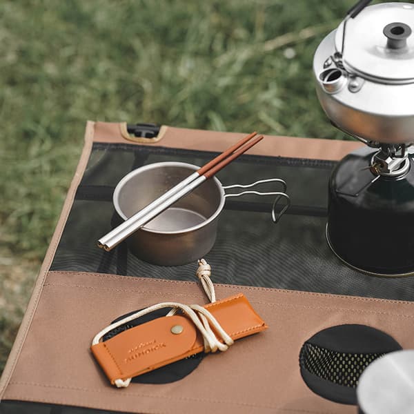 Bærbare sammenleggbare spisepinner for camping, piknik og reise med oppbevaringspose