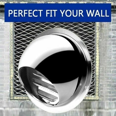 Ventilationsrist - 100 mm - Rustfrit Stål - Udvendig med Insektnet - Facadebeskyttelse og Termisk Isolering - 1 Styk