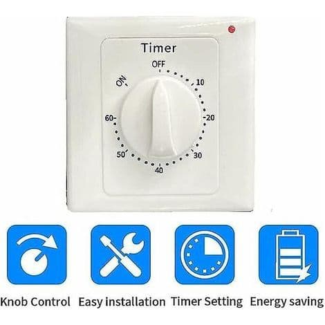 Højtydende pumpetimer, 220V AC. Elektronisk styring. Mekanisk nedtællingstimer. Timerstik - 60 min.