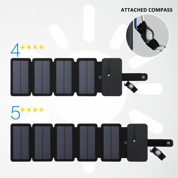 Bärbar vikbar solpanel 5V 1A med kompass för camping och nödsituationer
