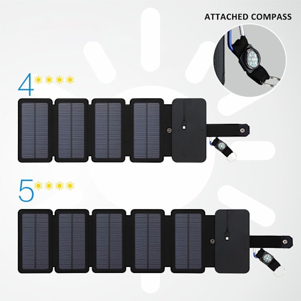 Bærbart foldbart solpanel 5V 1A med kompas til camping og nødsituationer