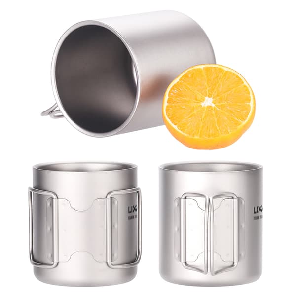 Titanium dobbeltvægget vandkop 330 ml til camping, vandreture, kaffe, te