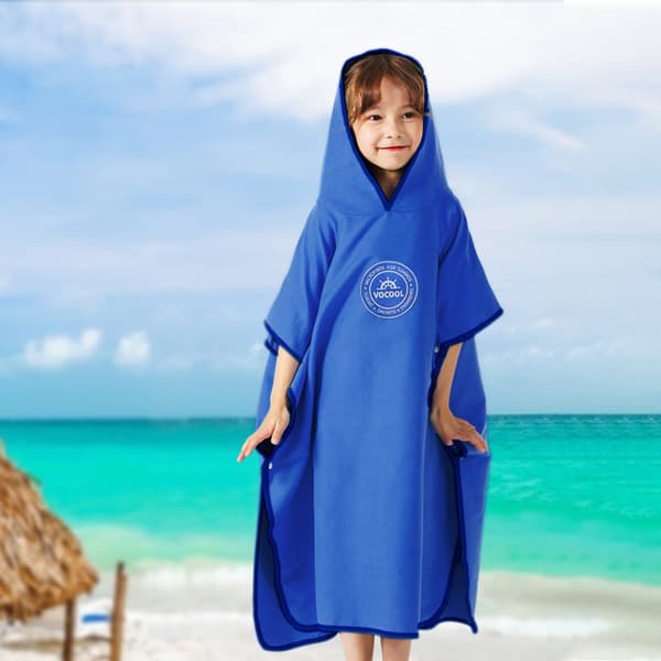 Børnehættebadehåndklæde, hurtigtørrende poncho til strand og pool, blødt og holdbart