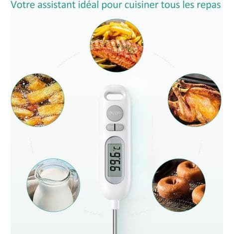 Matlagningstermometer. Digital kökstermometer med lång sond och LCD-skärm - Vit