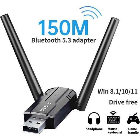 Driverløs 150M Bluetooth 5.3-adapter. USB Bluetooth-dongle til Windows 11/10. Mus og tastatur