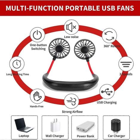 Halsvifte. Oppladbare USB-halsvifter