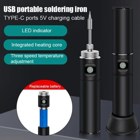 Bærbar smart USB elektrisk loddebolt. Multifunksjonelt tilbehør: loddespiss for reparasjon og vedlikehold.