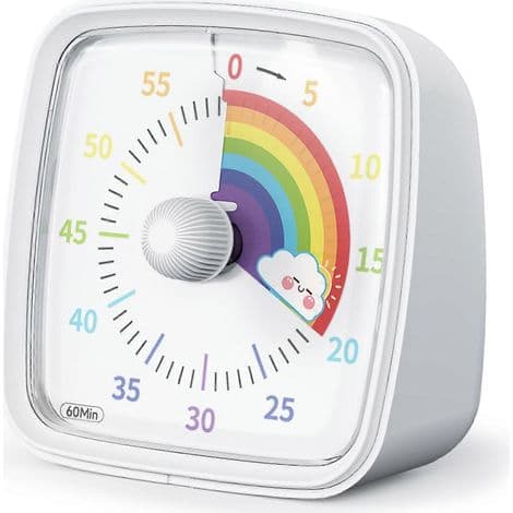 60-minutters visuell timer med nattlys. Nedtellingstimer. Regnbue-mønstret Pomodoro-timer. Egnet for barn og voksne.
