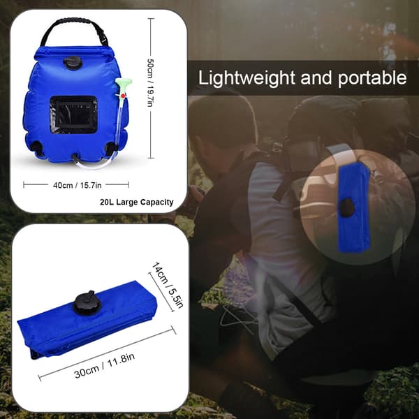 Bærbar 20L solbruserpose til camping, vandreture og strandbrug med solvarme og termometer