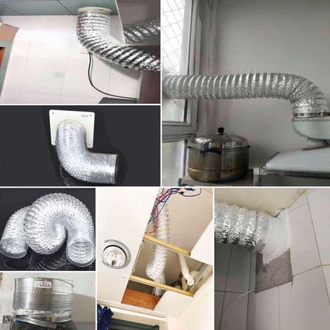 Afløbsrør i aluminium - 150 mm diameter - 3 m længde - Til aircondition og drivhuse - Med 2 slangeklemmer