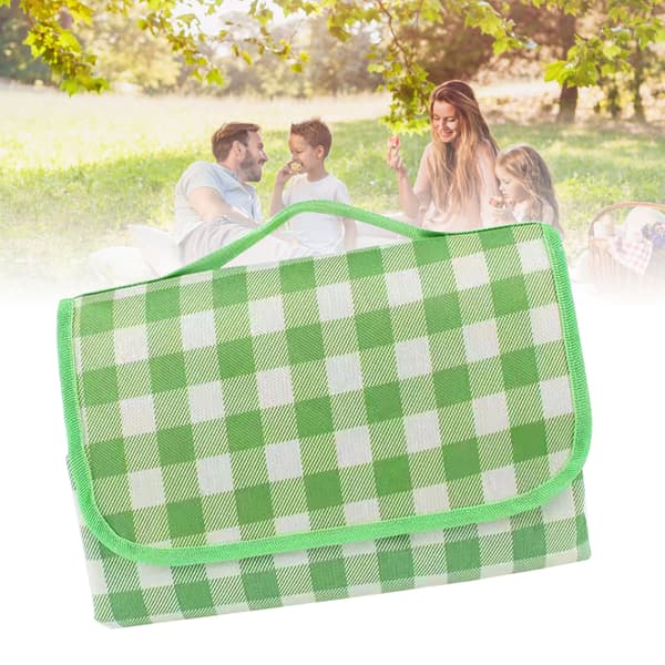 Vandtæt Sammenfoldelig Picnictæppe Gingham 200x200cm til Strand Camping Grøn