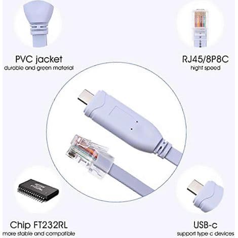 USB–Type-C-konsolin määrityskaapeli – Type-C–RJ45-sarjareitittimen virheenkorjauskaapeli